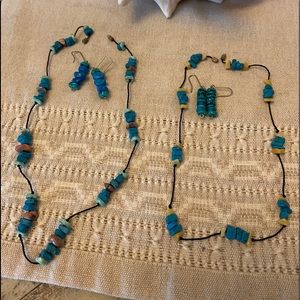 Set of true turquoise earrings and bead necklaces